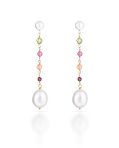 Jardin no. 19 | Multigemstone & Baroque Pearl Long Drop Earrings