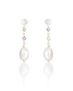 Lueur no. 4 | Peridot, Purple Zircon & Pearl Drop Earrings