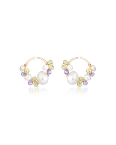 Lueur no. 3 | Pearl, Peridot & Zircon Studs