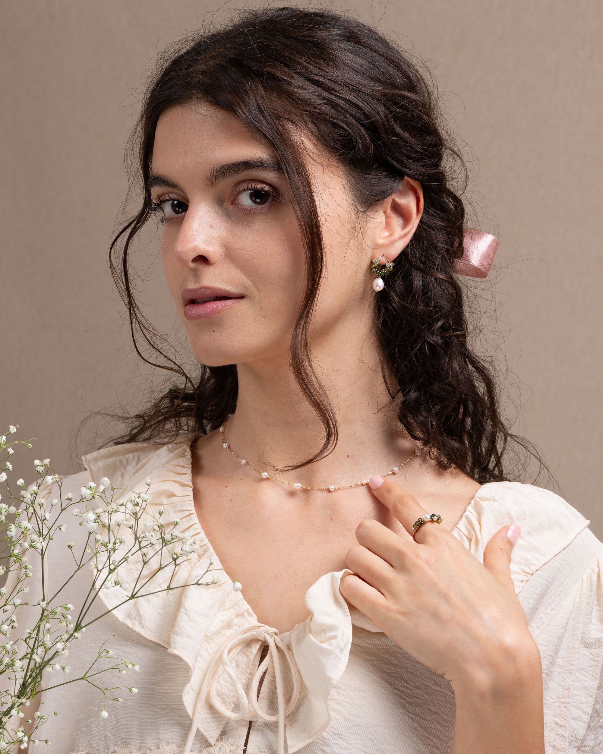 Jardin no. 10 | Green Tourmaline & Pearl Drop Earrings