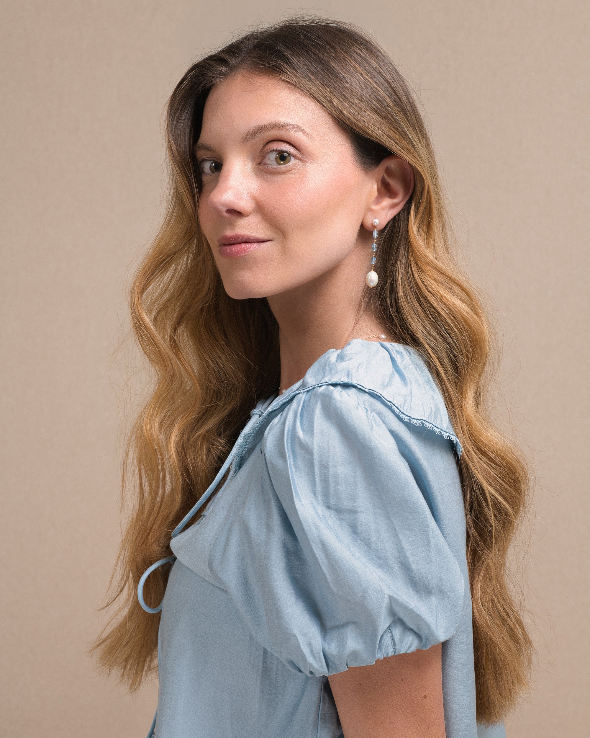 Lueur no. 20 | Gradient Aquamarine & Pearl Drop Earrings