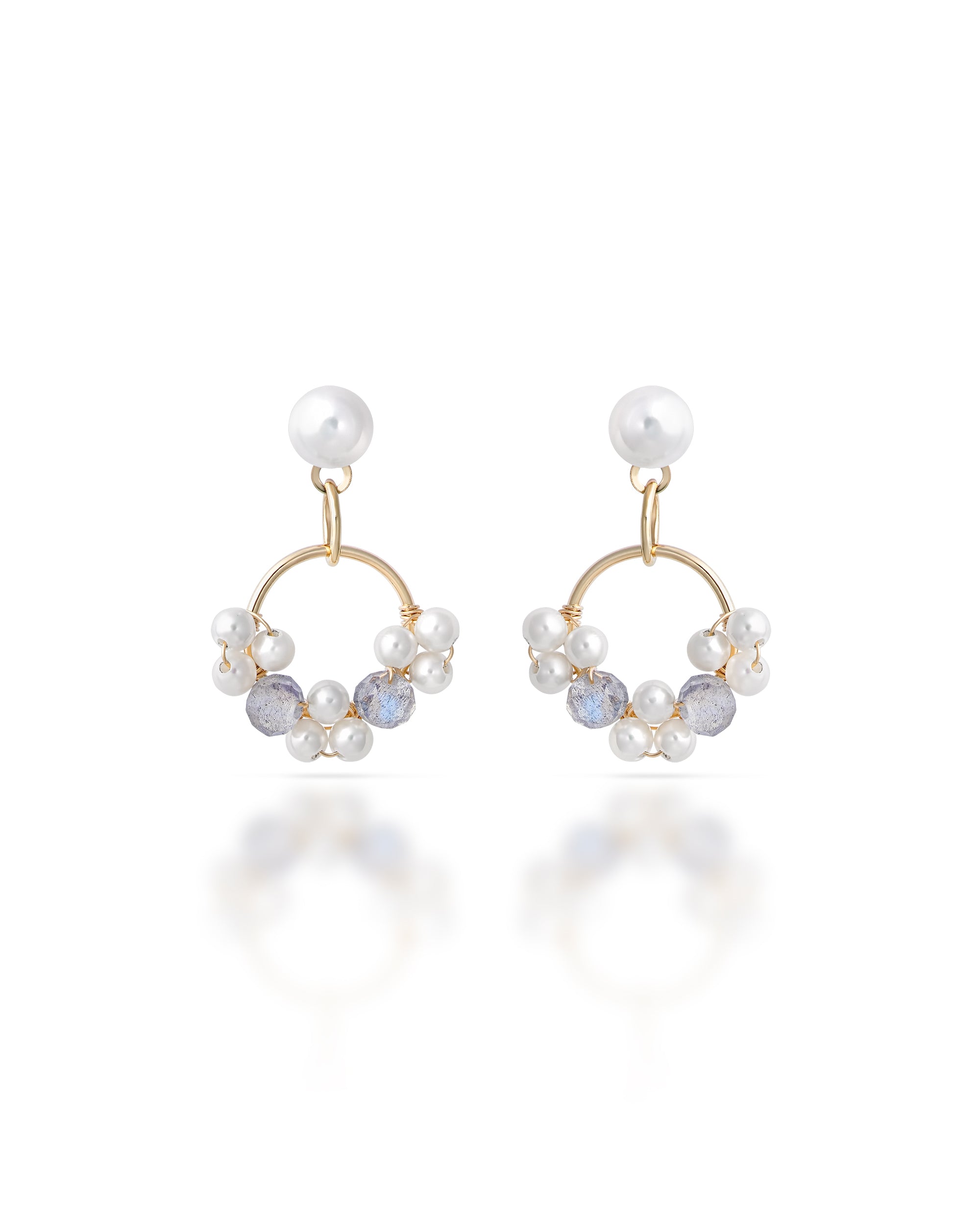 Éclosion no. 5 | Labradorite & Pearl Cluster Drop Earrings