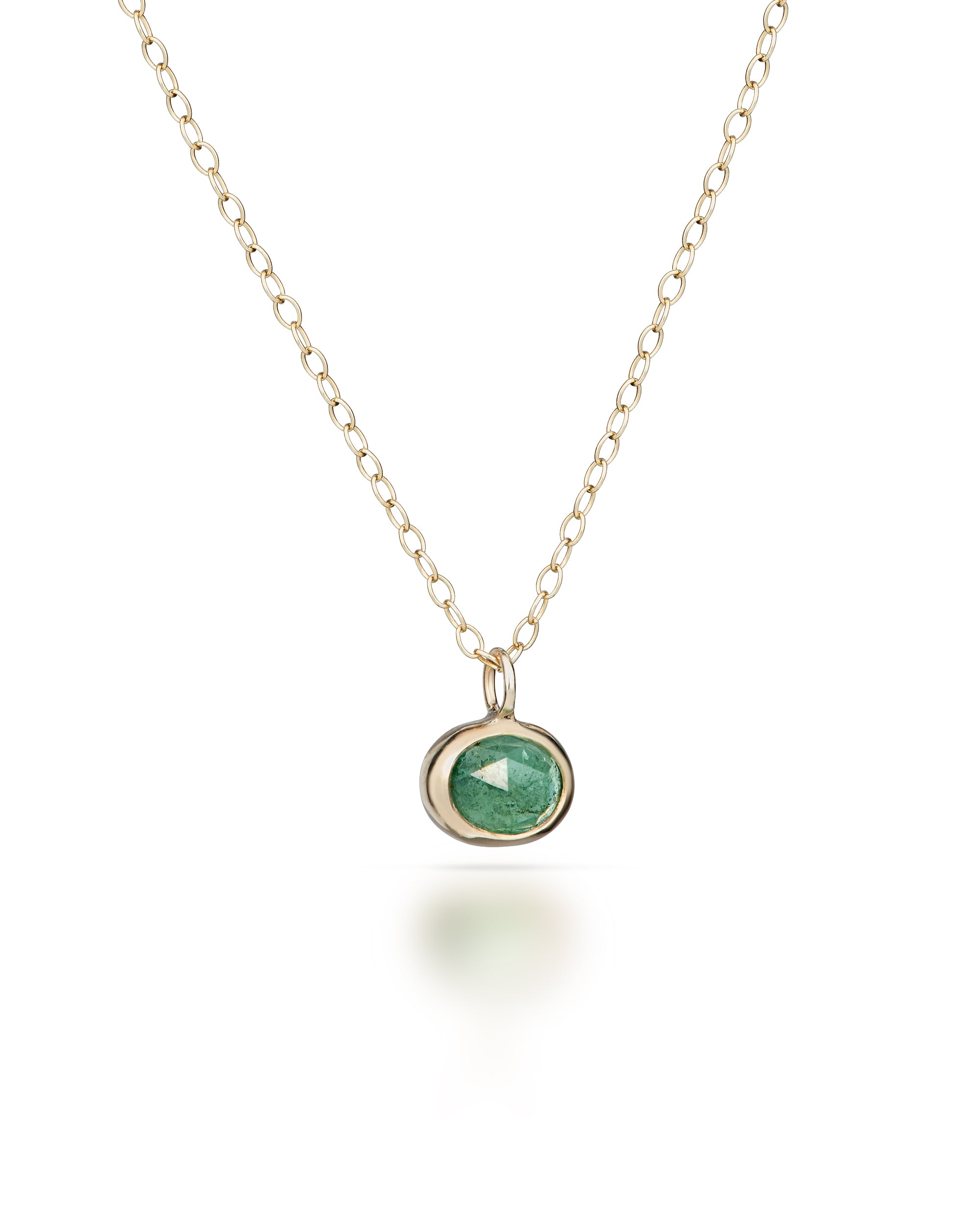 Pétale no. 5 | One-of-a-kind Gold Rosecut Tourmaline Pendant (emerald green)