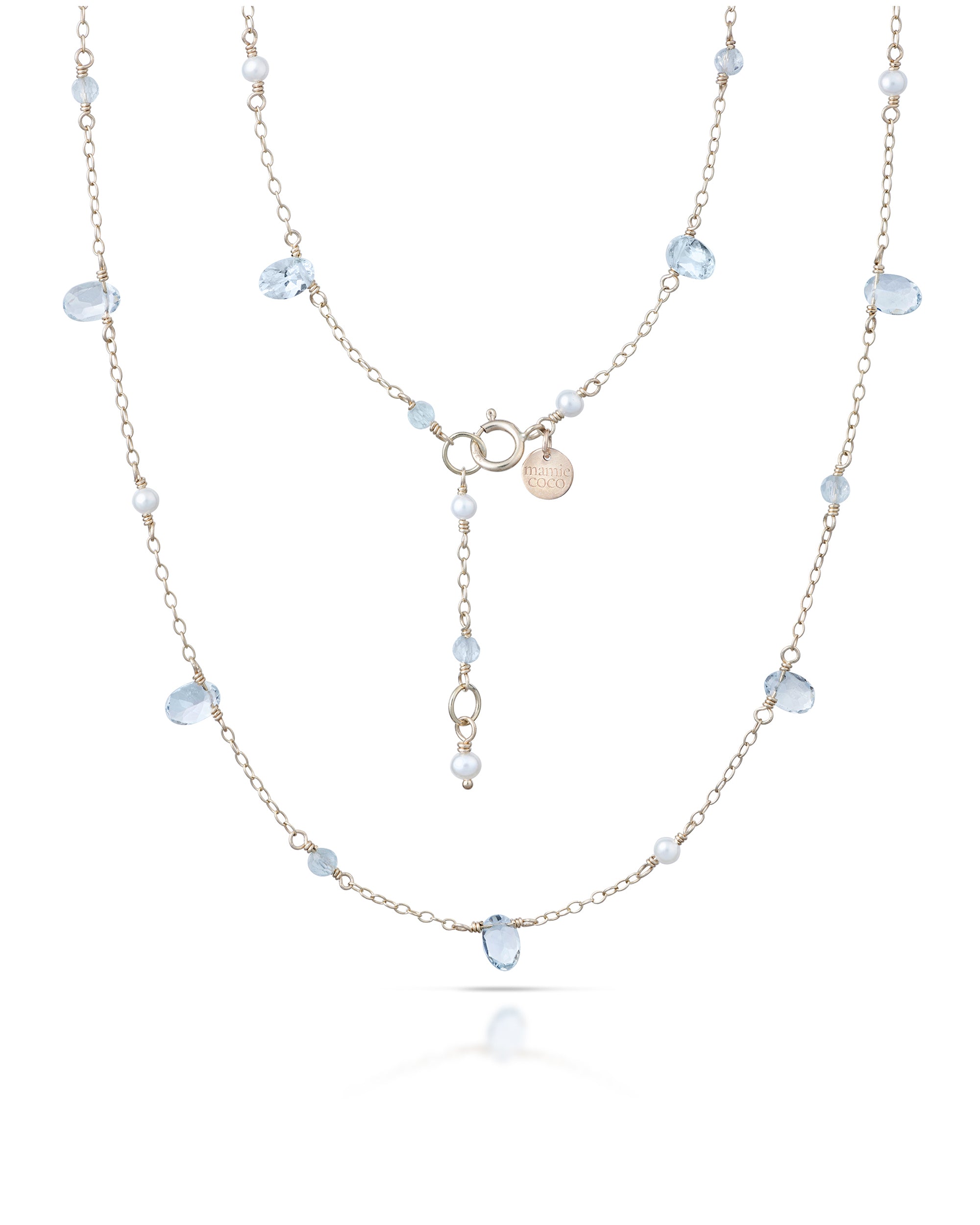 Lueur no. 12 | Faceted Aquamarine & Pearl Necklace