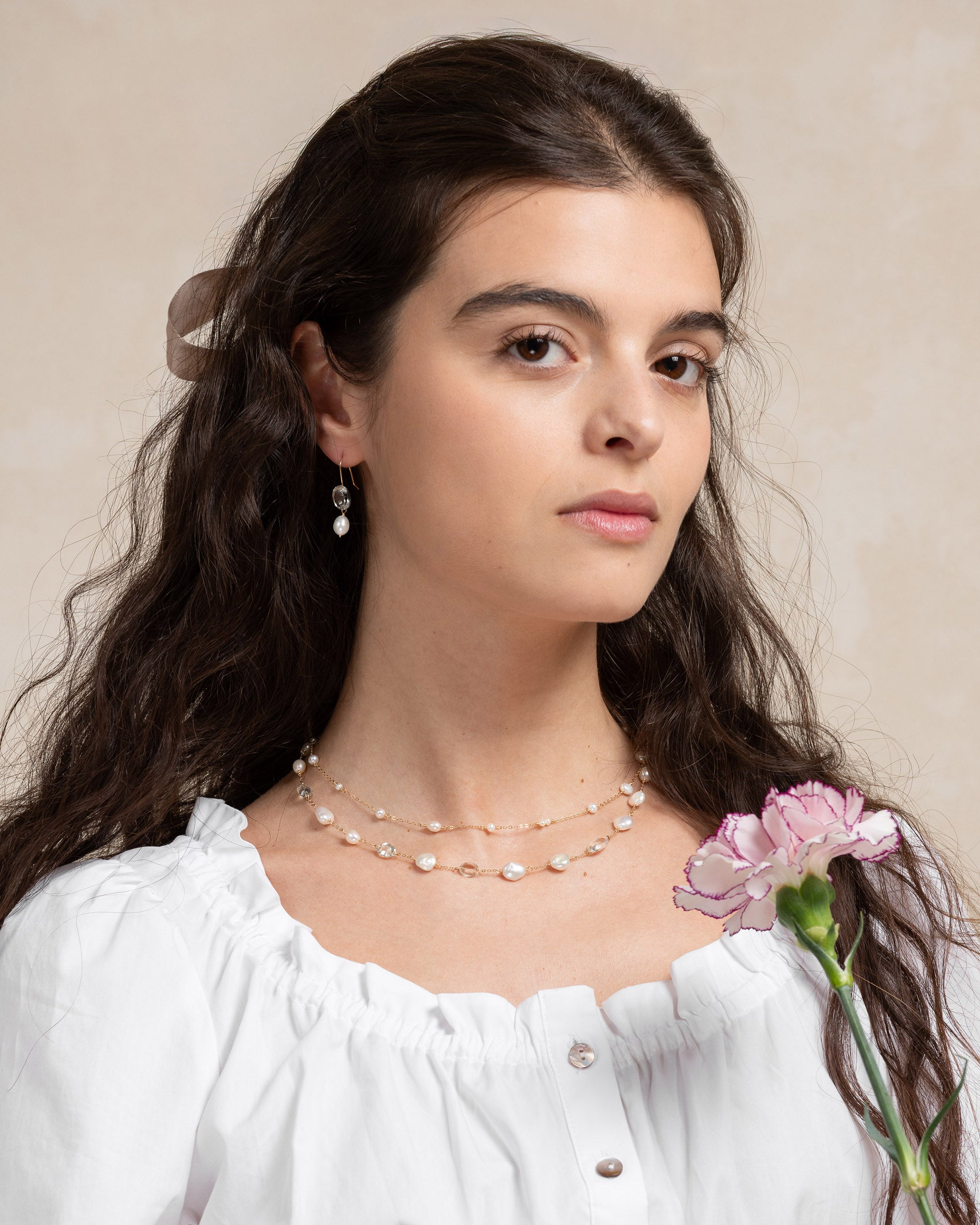 Lueur no. 17 | Faceted Green Amethyst & Pearl Necklace
