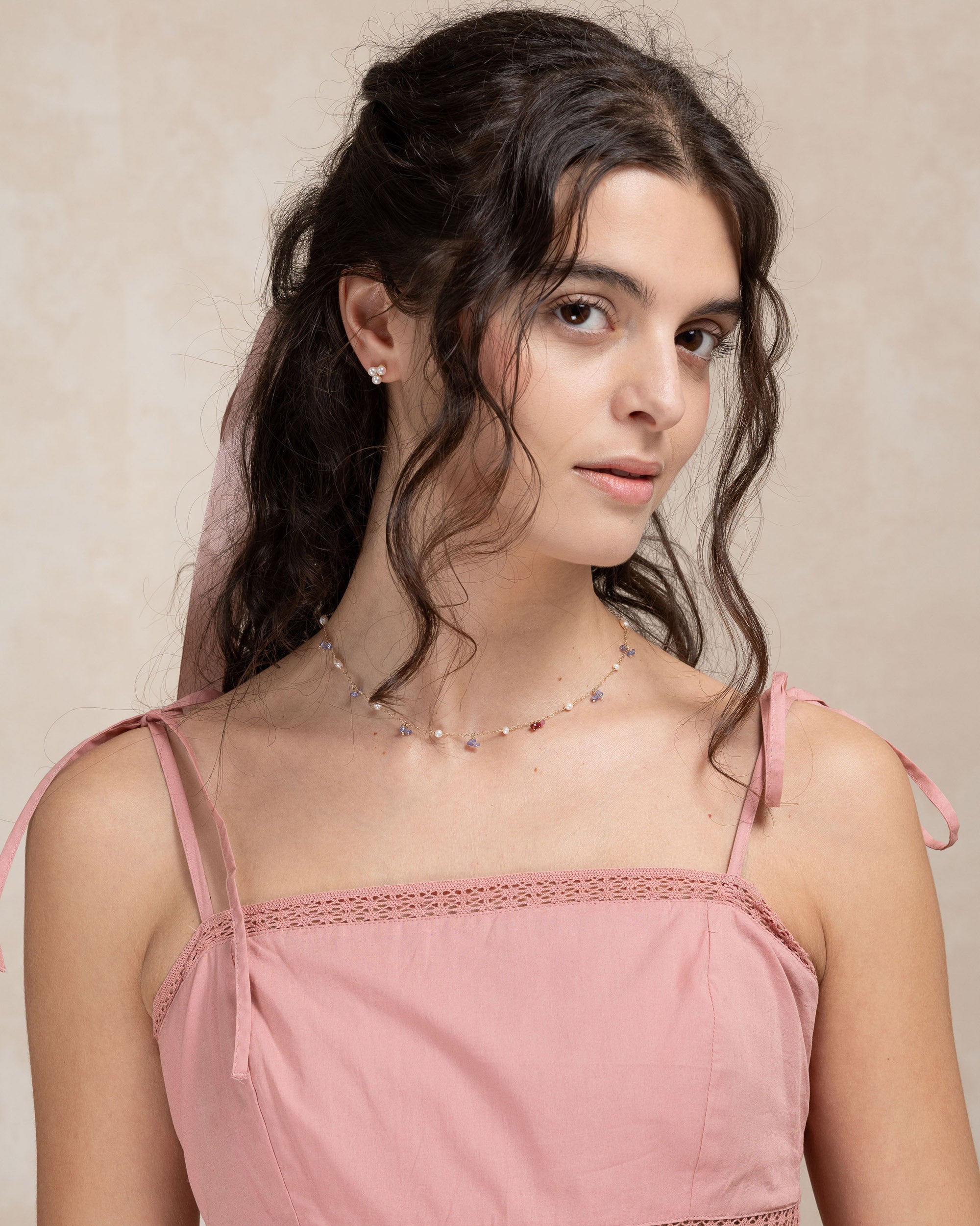 Jardin no. 26 | Tanzanite, Pink Sapphire & Pearl Cluster Necklace