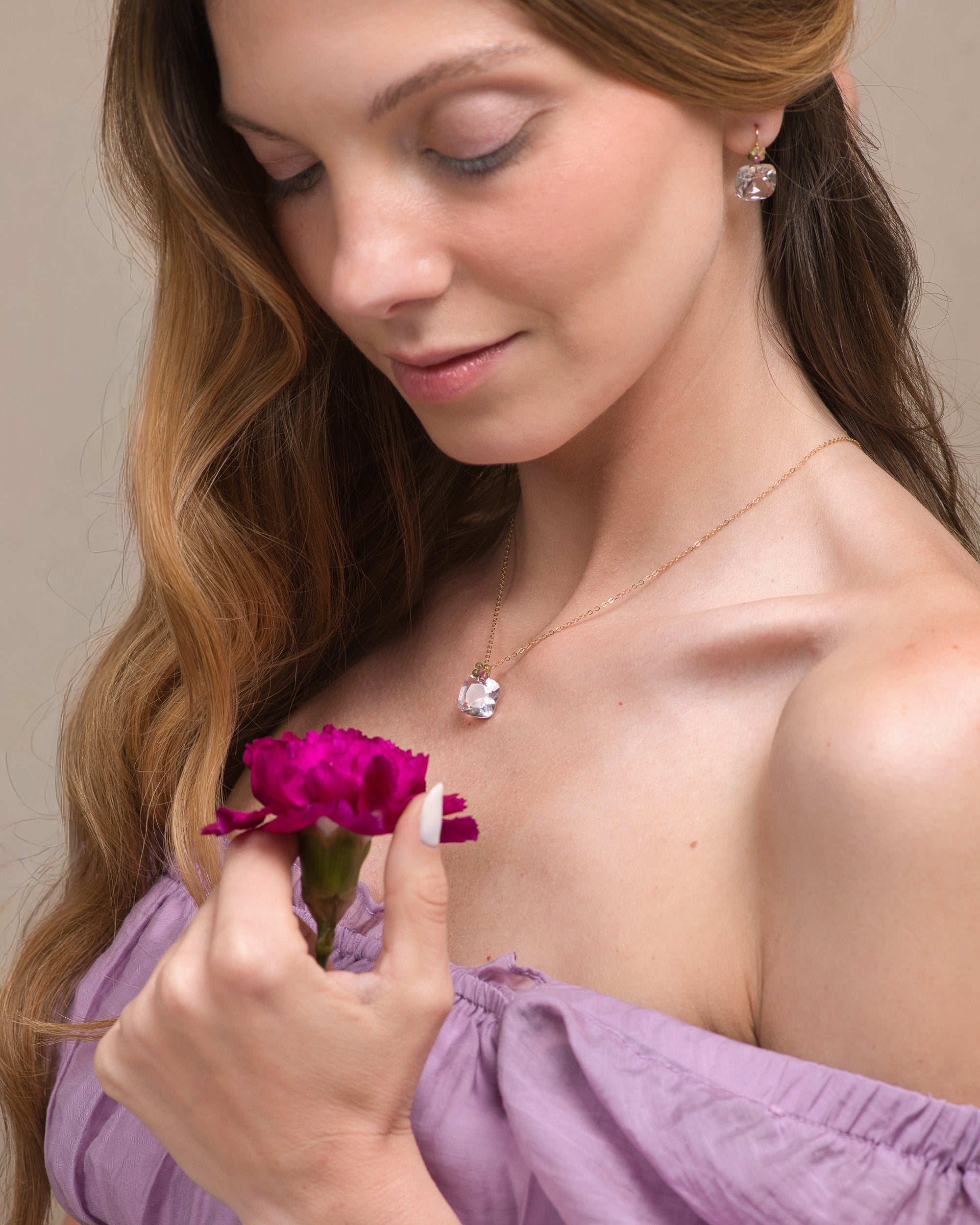 Jardin no. 21 | Pink Amethyst & Tourmaline Pendant