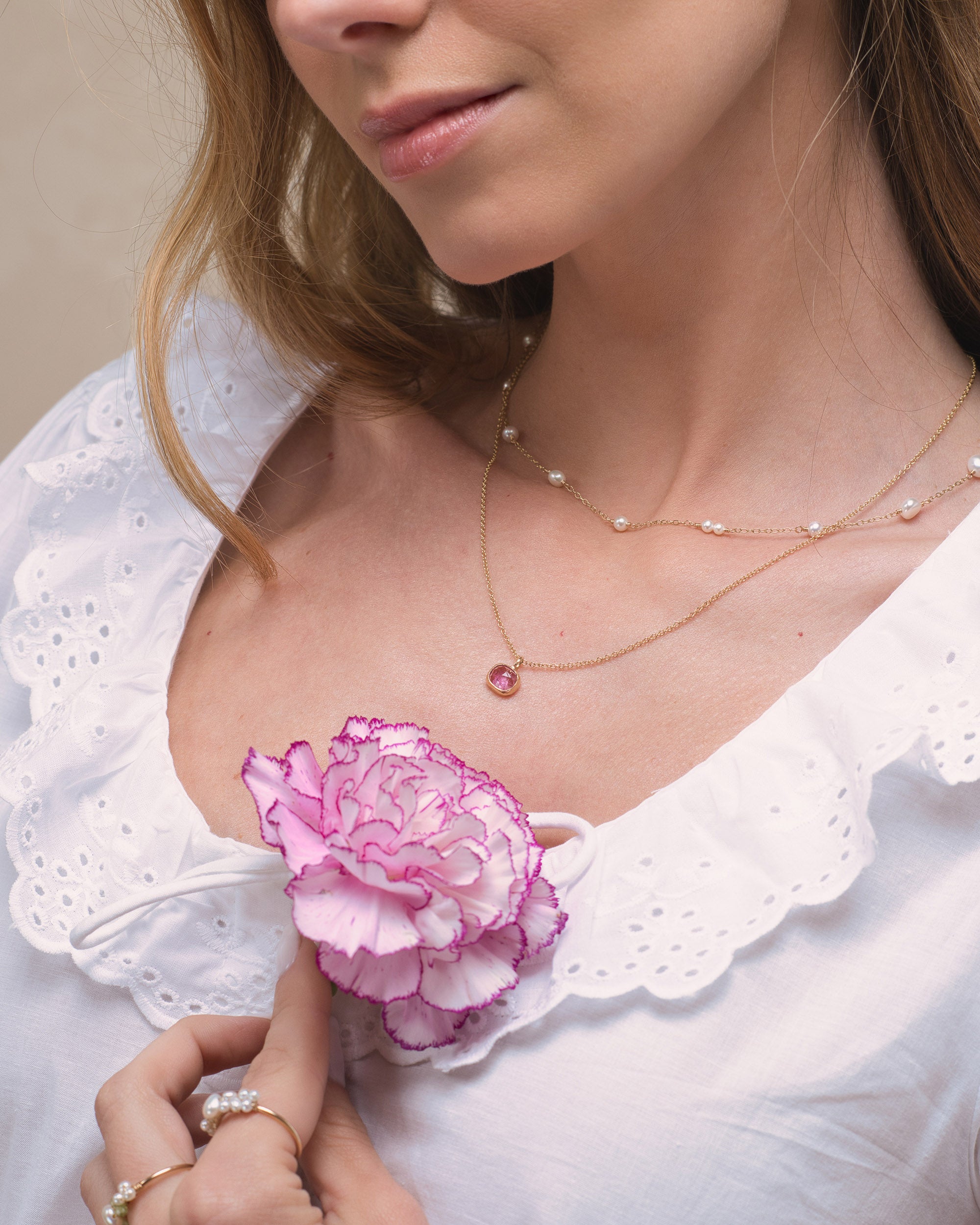 Pétale no. 7 | One-of-a-kind Gold Rosecut Tourmaline Pendant (pink)