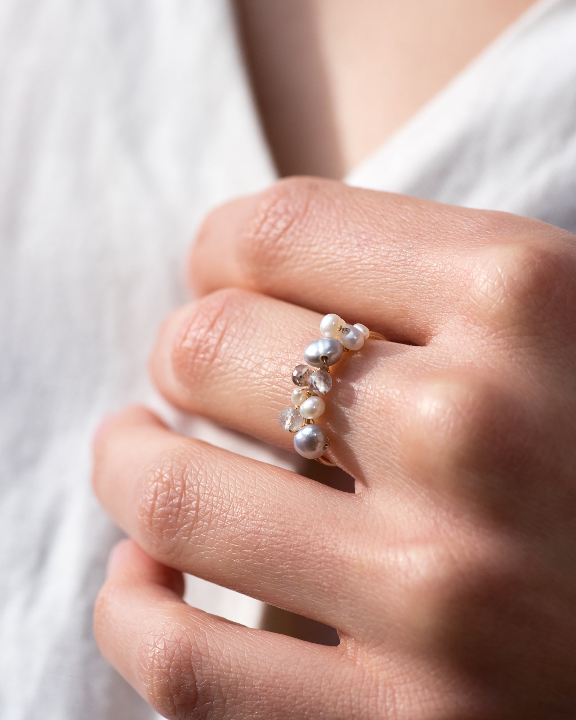 Éclosion no. 12 | Pearl, Moonstone & Labradorite Ring