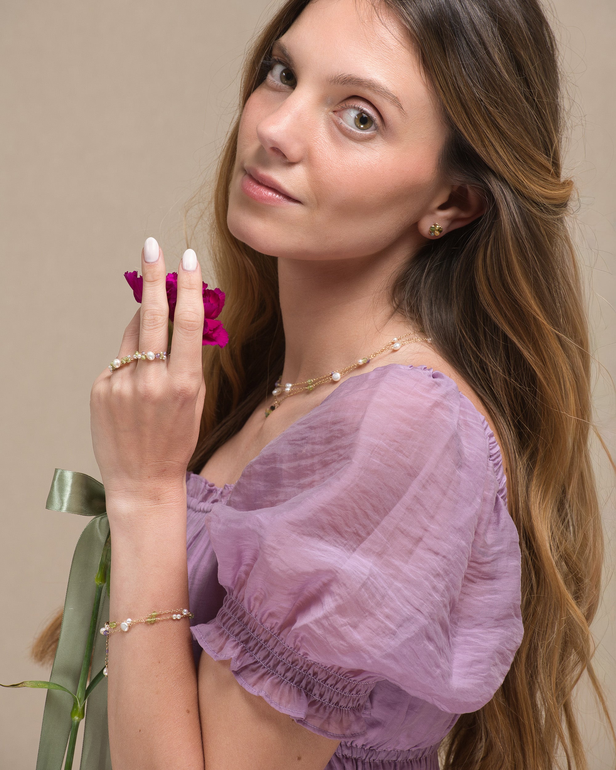 Lueur no. 7 | Peridot, Zircon & Baroque Pearl Ring