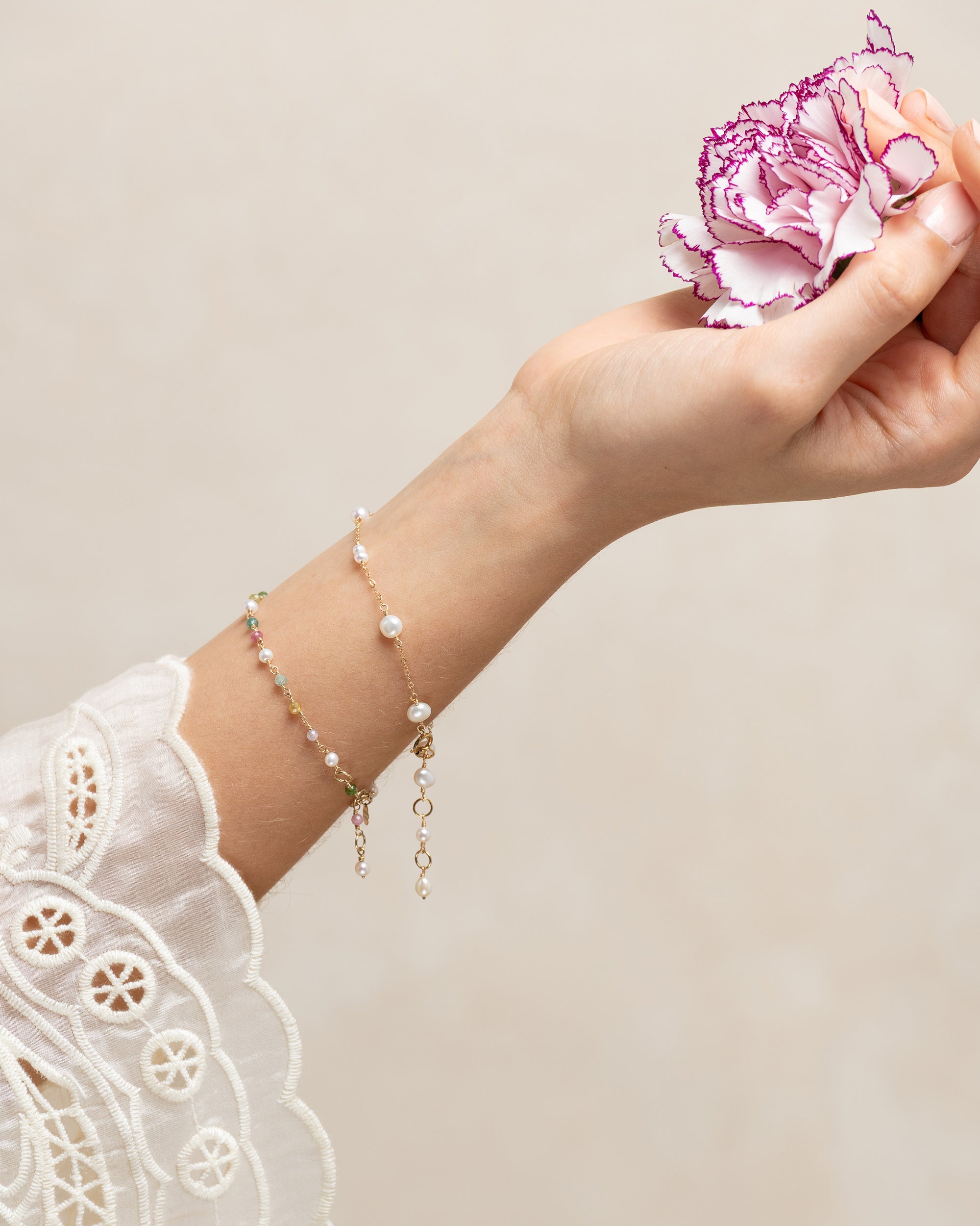 Jardin no. 15 | Multicoloured Tourmaline & Pearl Bracelet