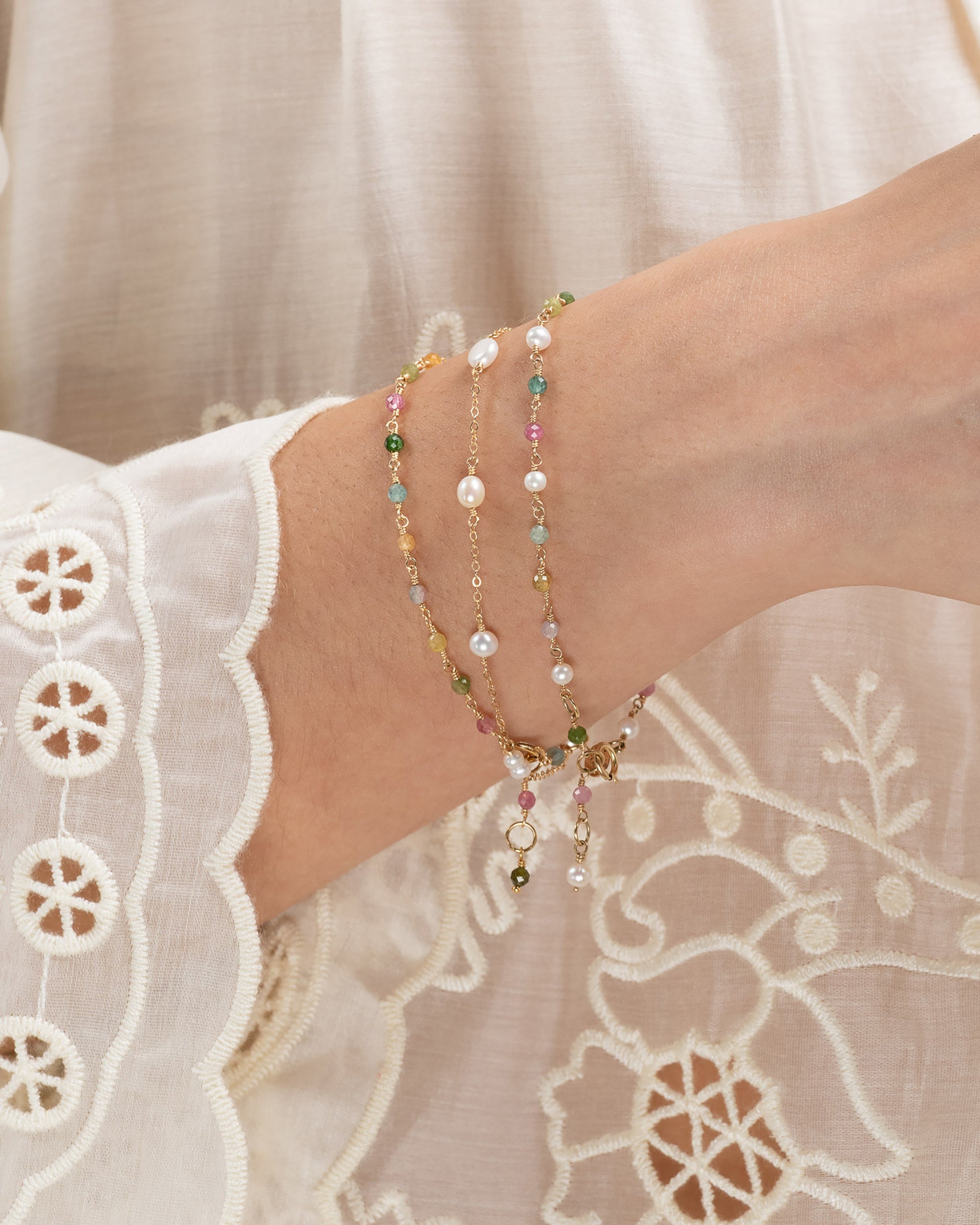 Jardin no. 15 | Multicoloured Tourmaline & Pearl Bracelet