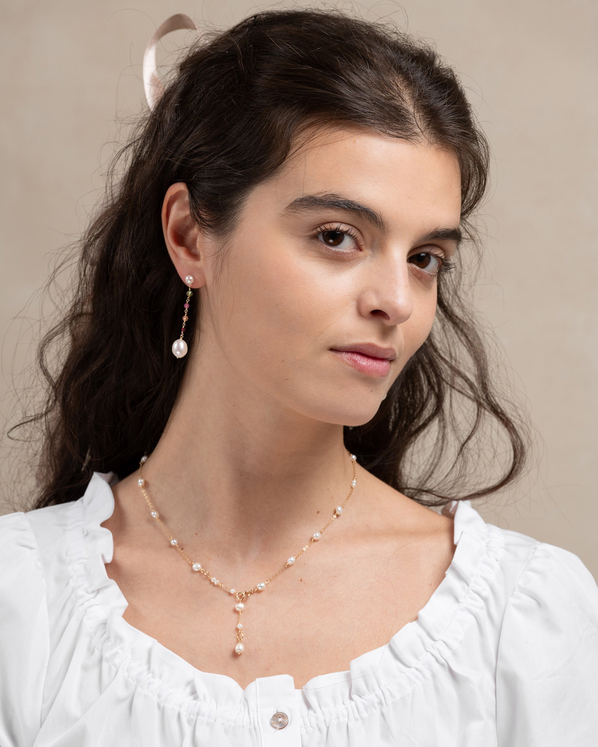 Jardin no. 19 | Multigemstone & Baroque Pearl Long Drop Earrings