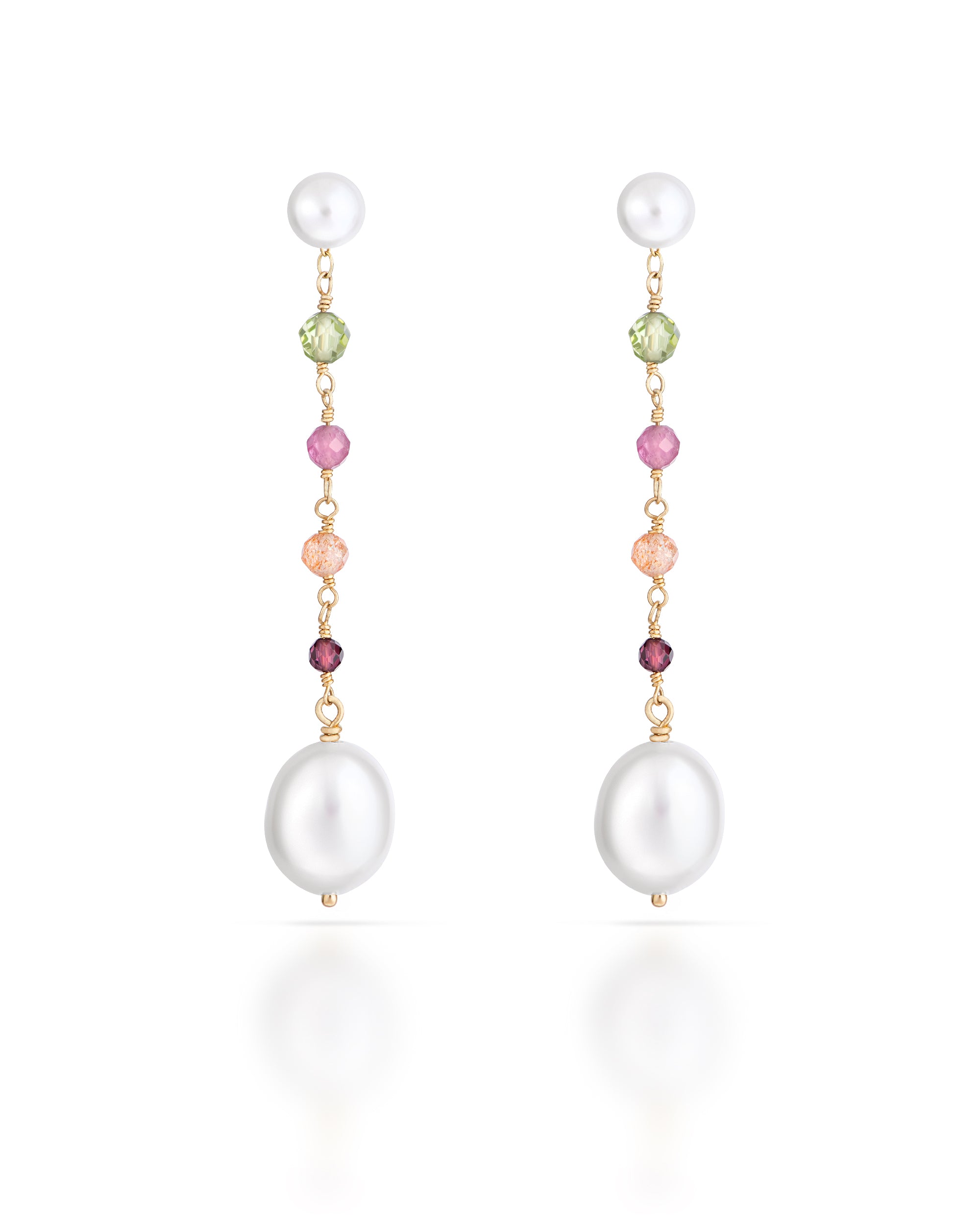 Jardin no. 19 | Multigemstone & Baroque Pearl Long Drop Earrings
