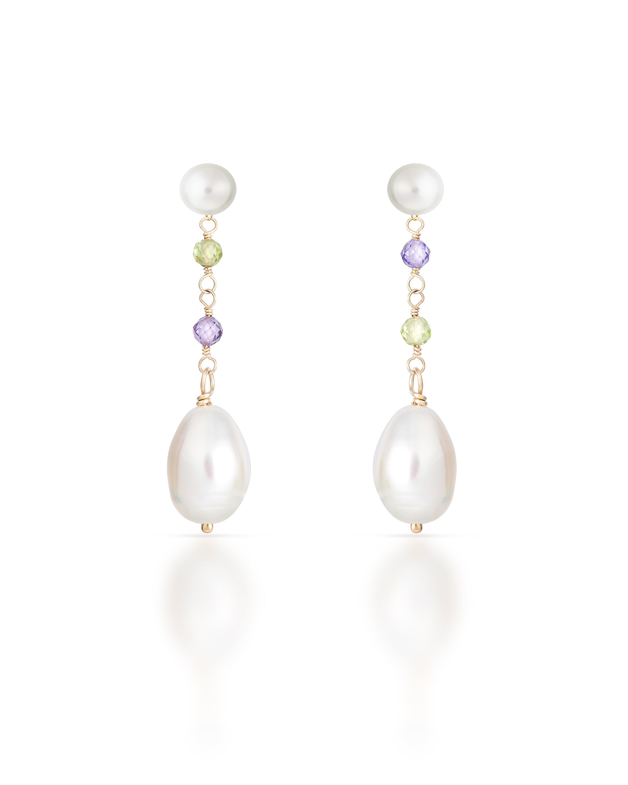 Lueur no. 4 | Peridot, Purple Zircon & Pearl Drop Earrings