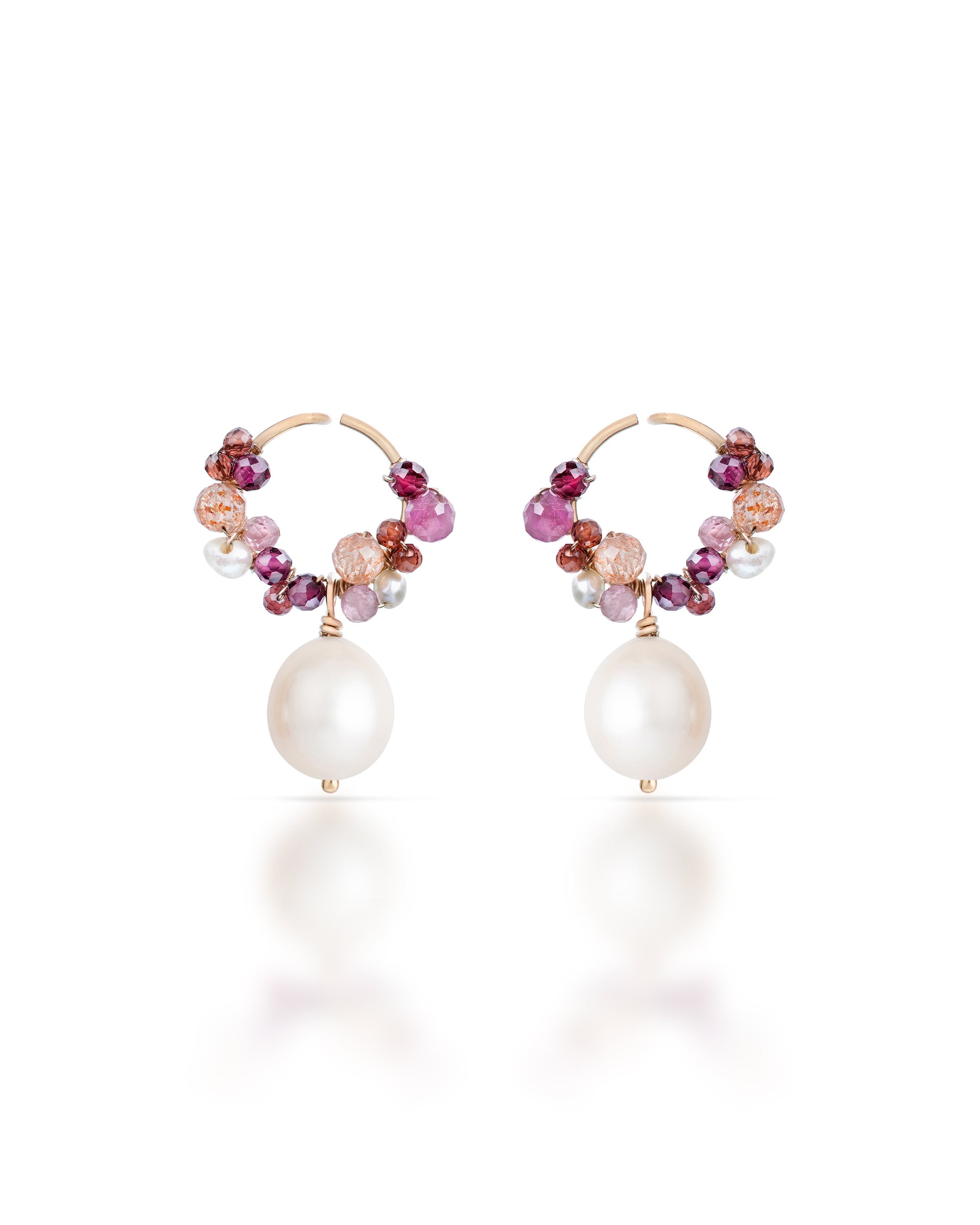 Jardin no. 8 | Garnet, Pink Tourmaline & Sunstone Pearl Drop Earrings