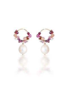 Jardin no. 8 | Garnet, Pink Tourmaline & Sunstone Pearl Drop Earrings