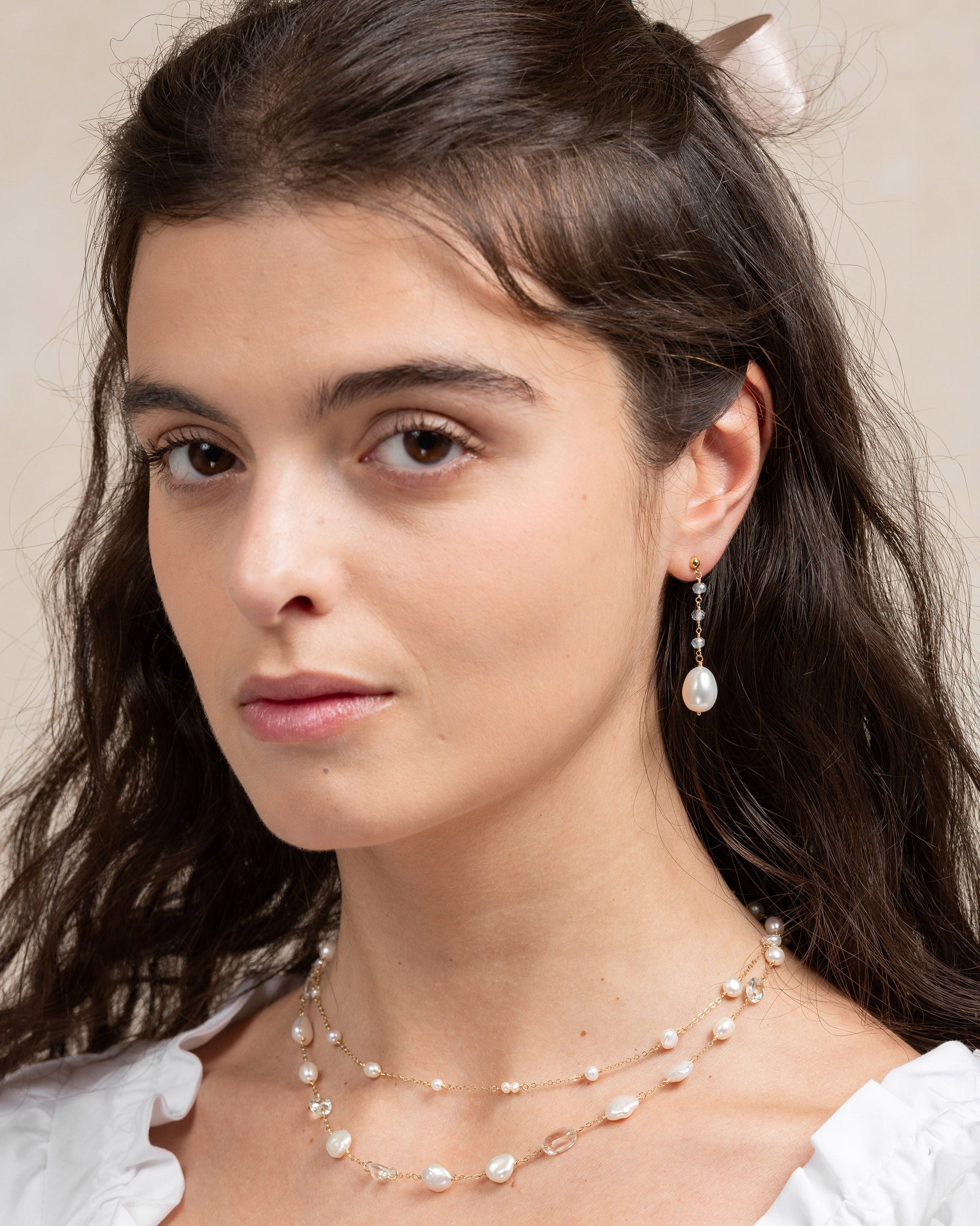Lueur no. 11 | Labradorite & Baroque Pearl Drop Earrings