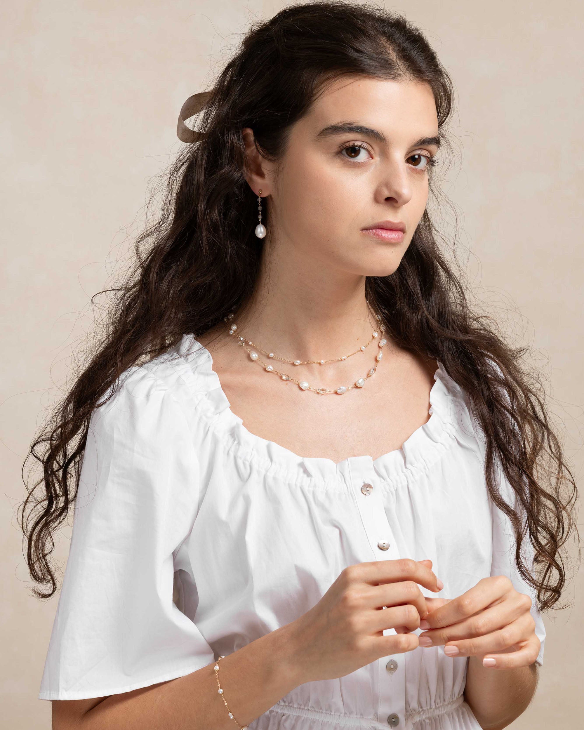 Lueur no. 11 | Labradorite & Baroque Pearl Drop Earrings