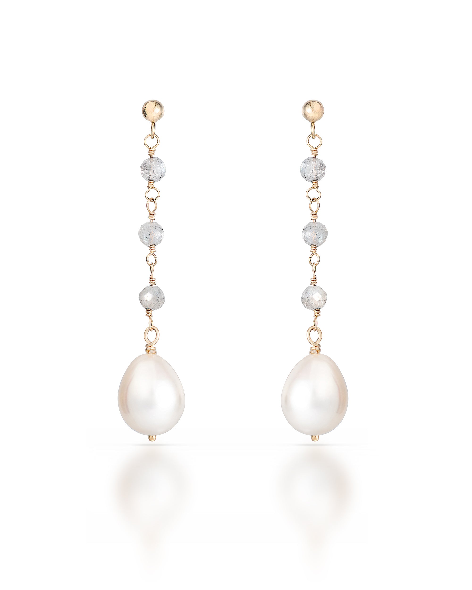 Lueur no. 11 | Labradorite & Baroque Pearl Drop Earrings