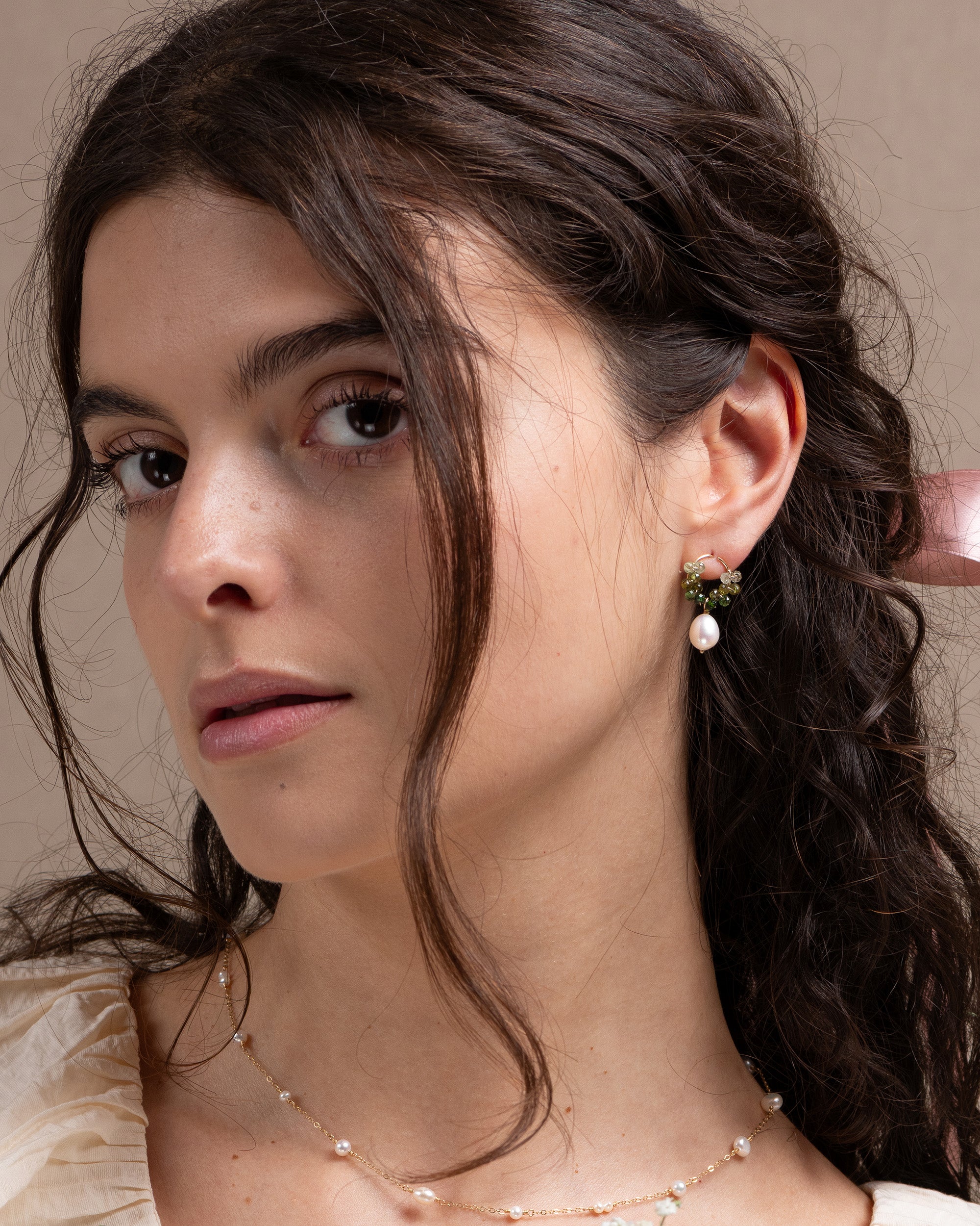 Jardin no. 10 | Green Tourmaline & Pearl Drop Earrings
