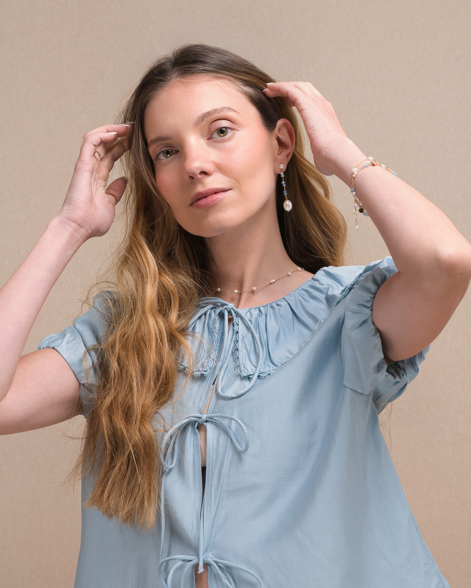 Lueur no. 20 | Gradient Aquamarine & Pearl Drop Earrings