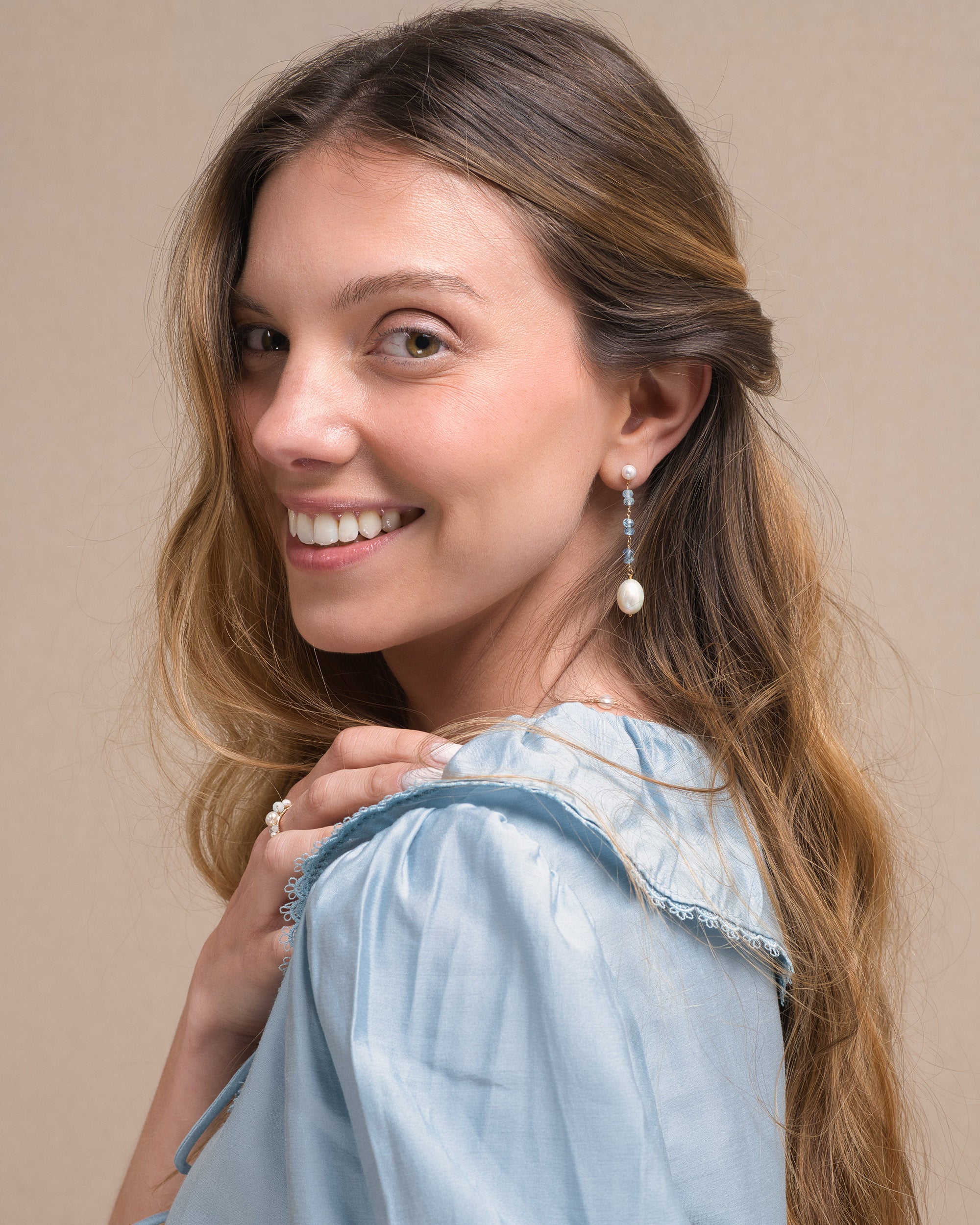 Lueur no. 20 | Gradient Aquamarine & Pearl Drop Earrings