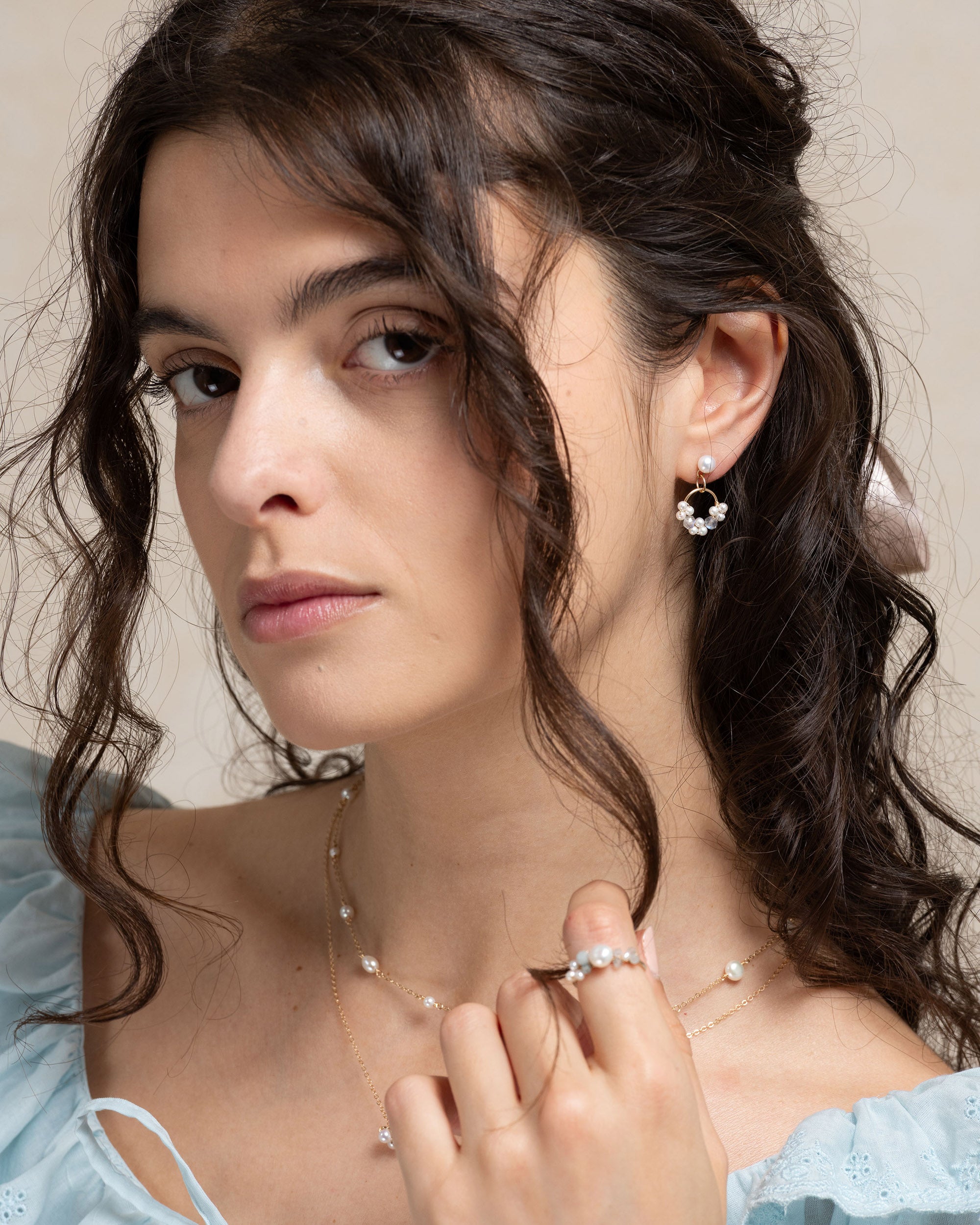 Éclosion no. 5 | Labradorite & Pearl Cluster Drop Earrings