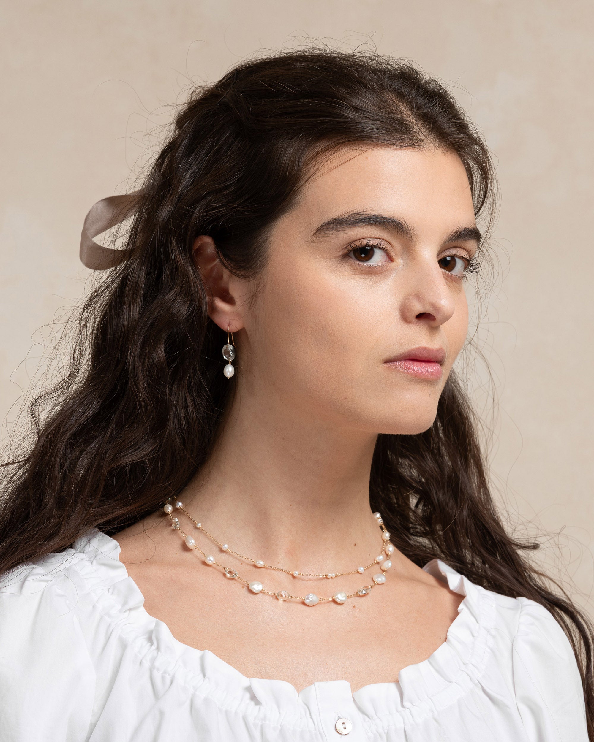 Lueur no. 18 | Green Amethyst & Pearl Drop Earrings