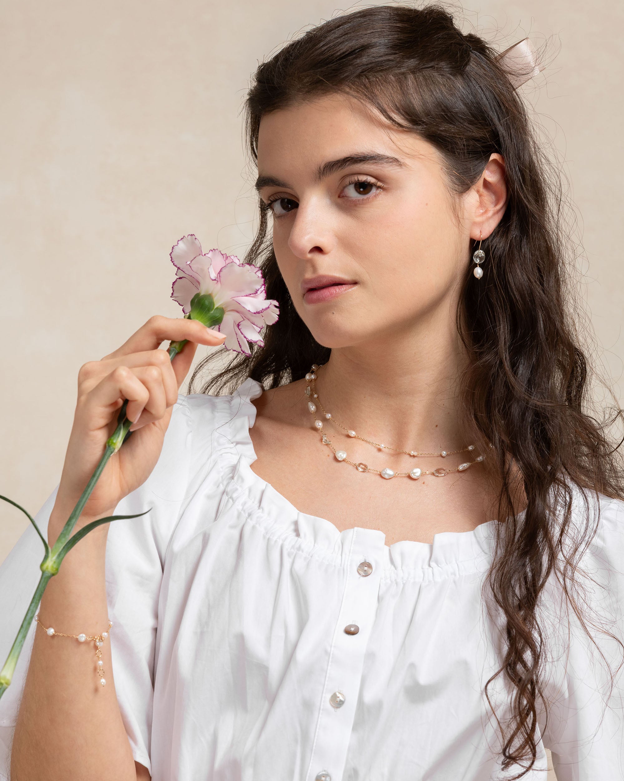 Lueur no. 18 | Green Amethyst & Pearl Drop Earrings