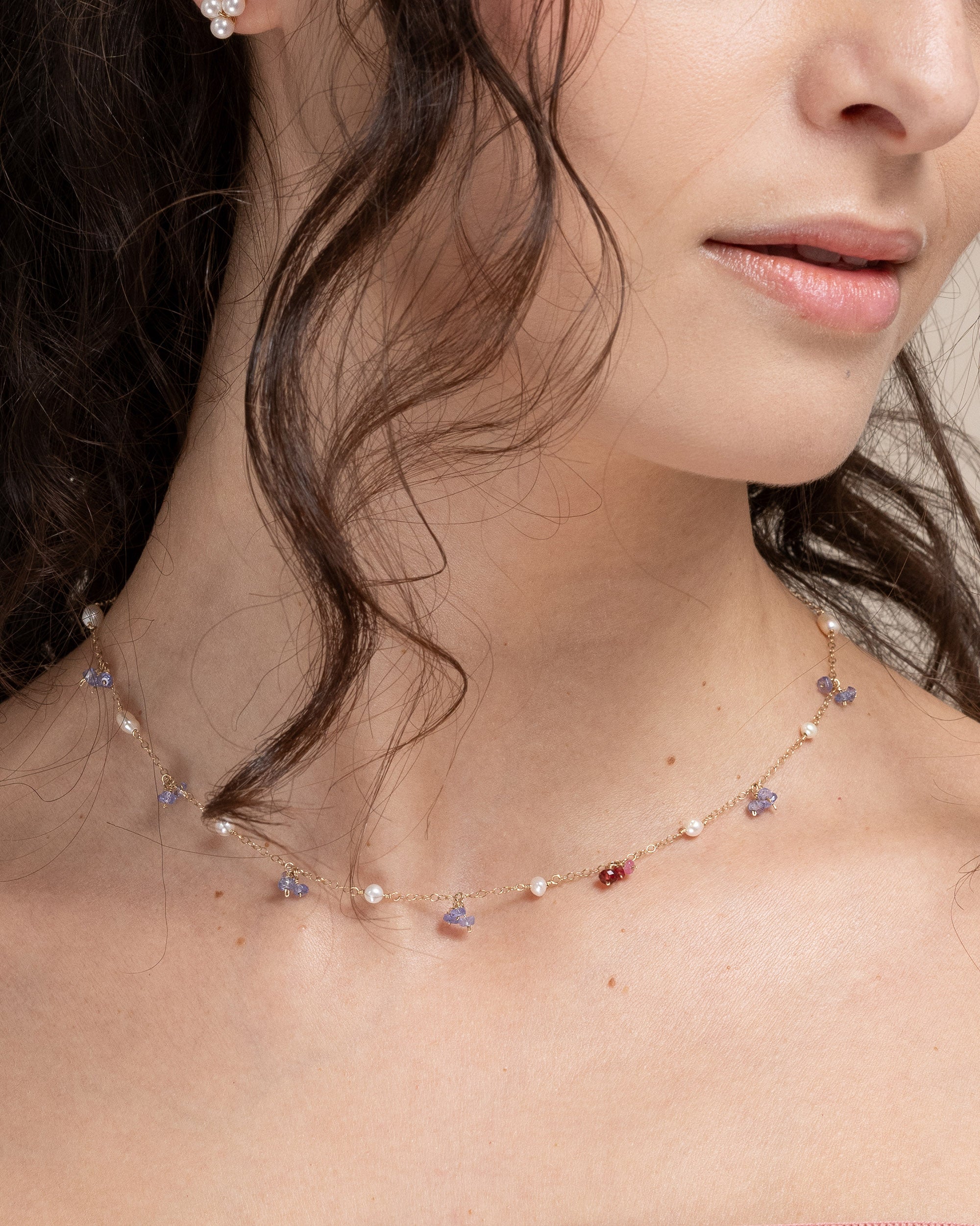 Jardin no. 26 | Tanzanite, Pink Sapphire & Pearl Cluster Necklace