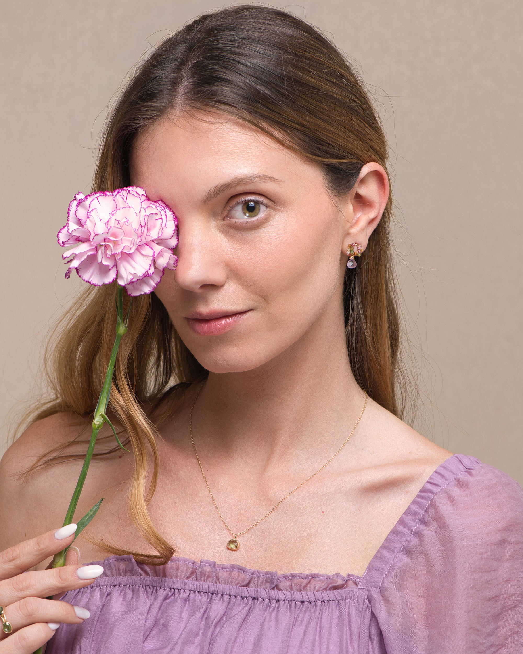 Pétale no. 6 | One-of-a-kind Gold Rosecut Tourmaline Pendant (light green)