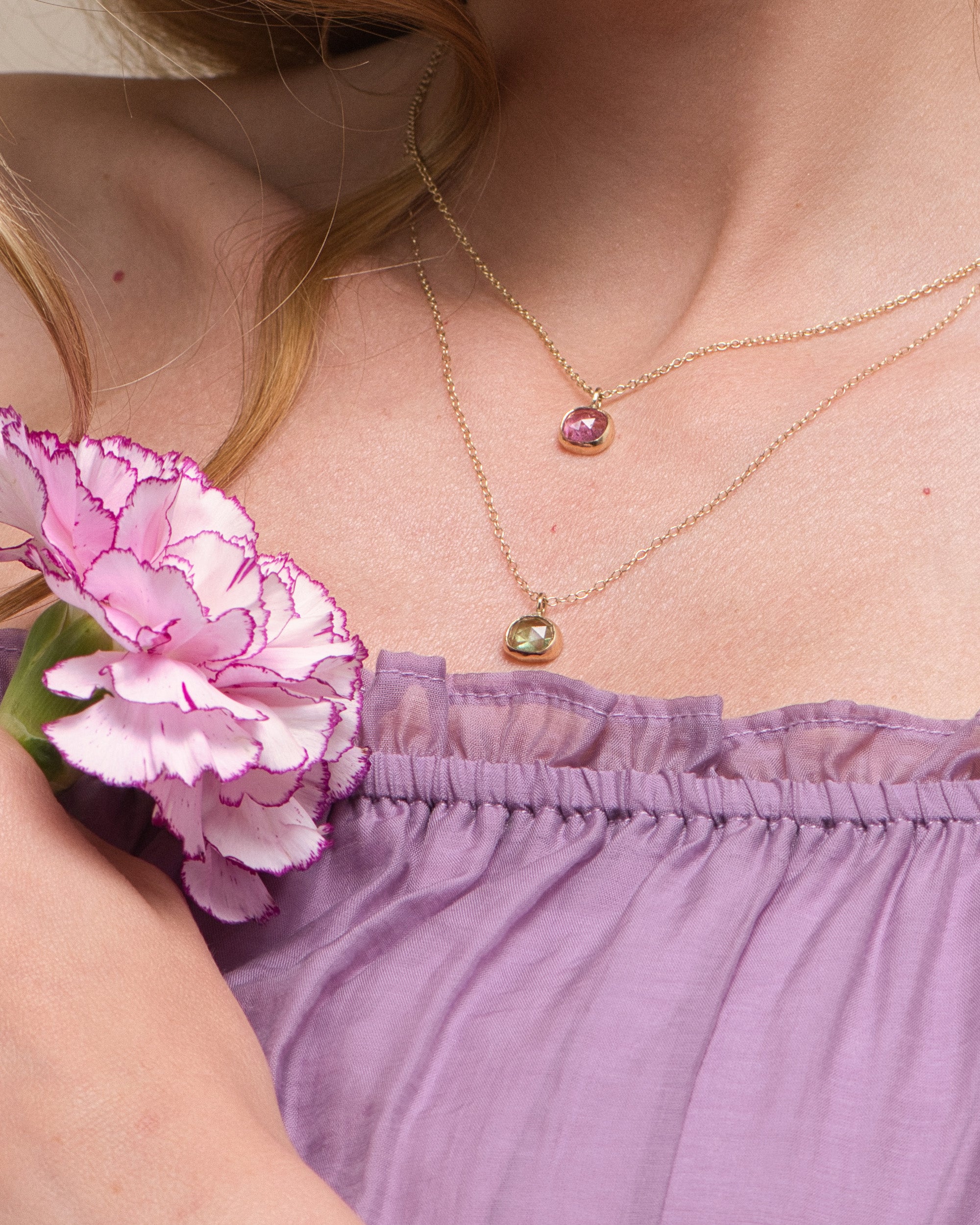 Pétale no. 6 | One-of-a-kind Gold Rosecut Tourmaline Pendant (light green)