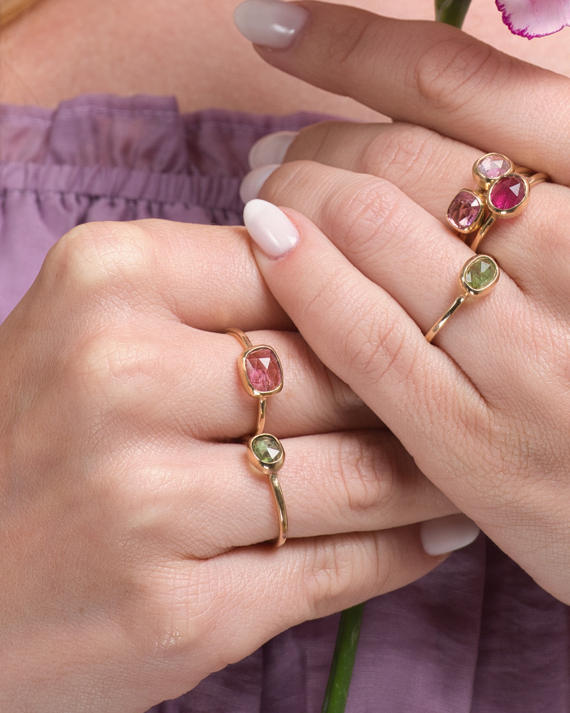 Pétale no. 12 | One-of-a-kind Rosecut Tourmaline Stackable Ring (pink large)