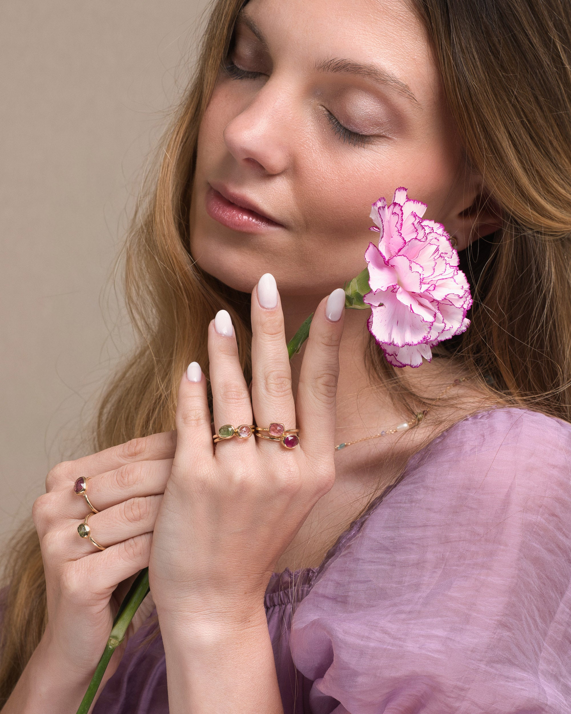 Pétale no. 14 | One-of-a-kind Rosecut Tourmaline Stackable Ring (translucid pink small)