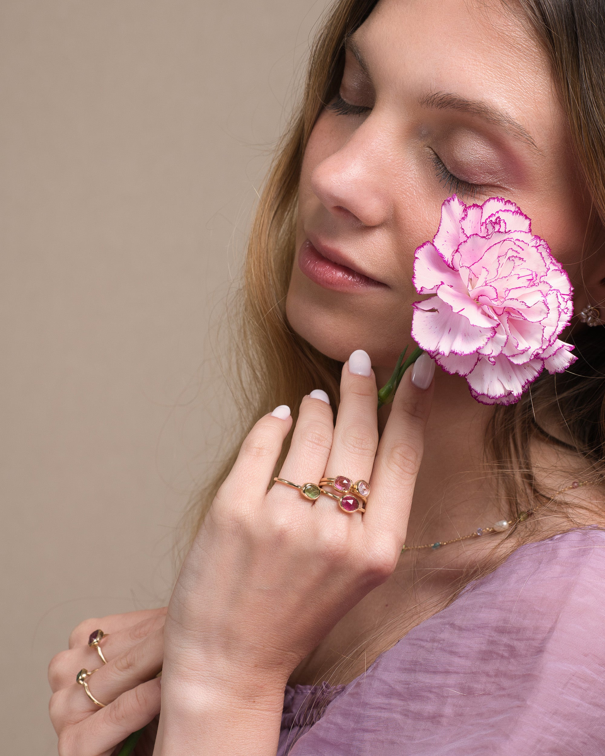 Pétale no. 8 | One-of-a-kind Rosecut Tourmaline Stackable Ring (fuchsia pink)