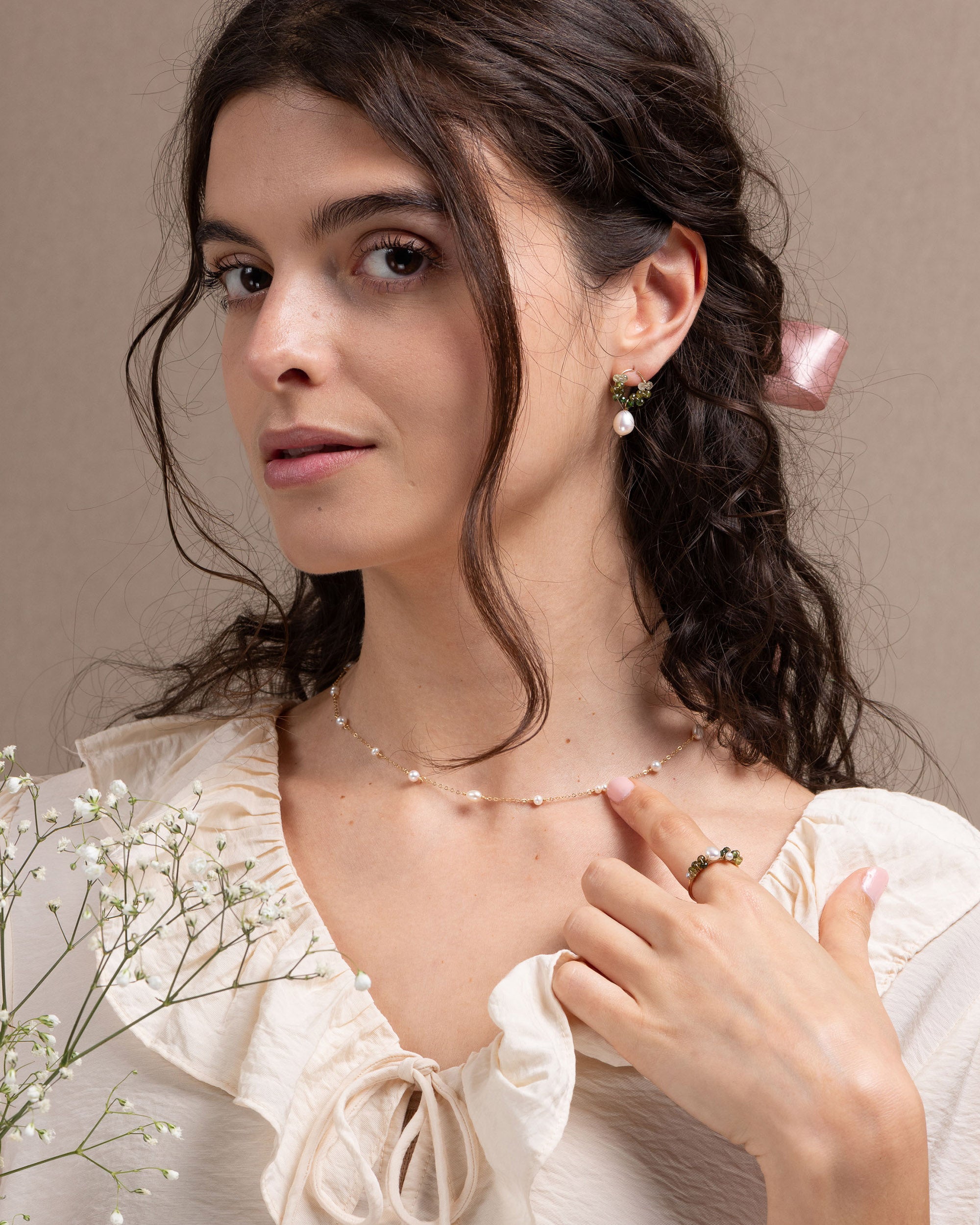Jardin no. 11 | Green Tourmaline & Pearl Ring
